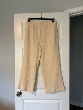 Wonderly Cream Textured Elastic Waist 100% Cotton Women’s XL Flowy Wide Leg Pant